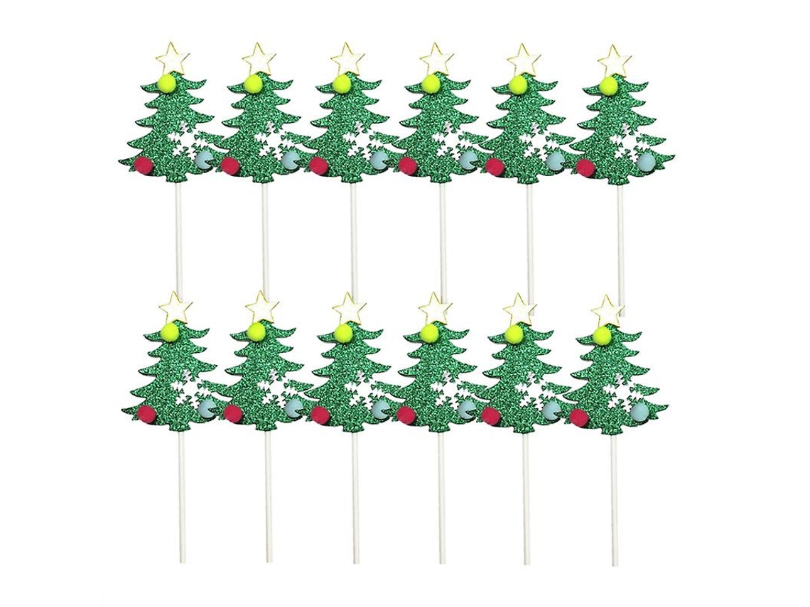 12 Peças De Topo De Bolo De Árvore De Natal