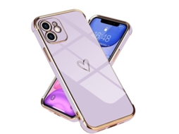 2026 capa Silicone Iphone 11 com Padrão de Coração Borda Dourada Anti impacto Roxa Suporta Carregamento Sem Fio