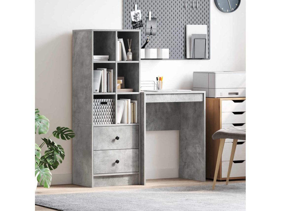 Vidaxl Mesa Com Gaveta Com Prateleira Com Armazenamento 2 Pcs Cinzento
