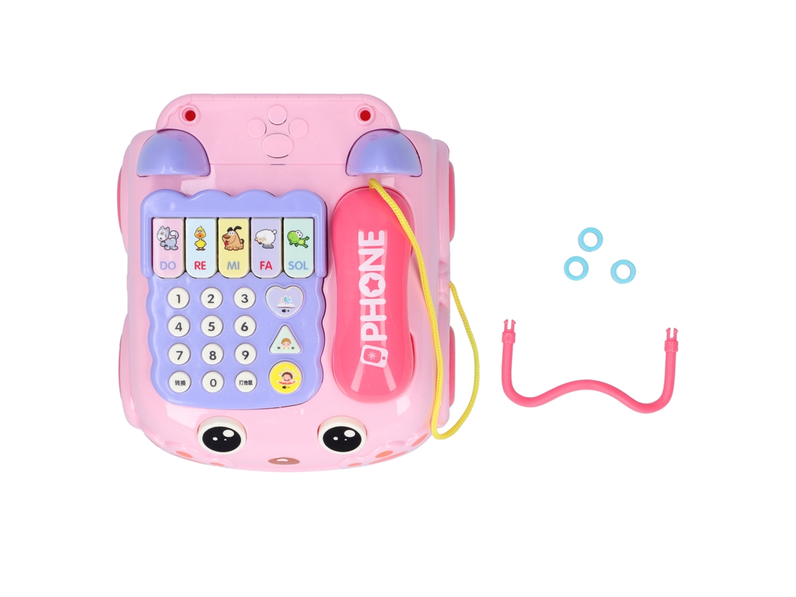Ats juguete Telefone Infantil Educativo Simulação com Luz e Efeito Musical Rosa