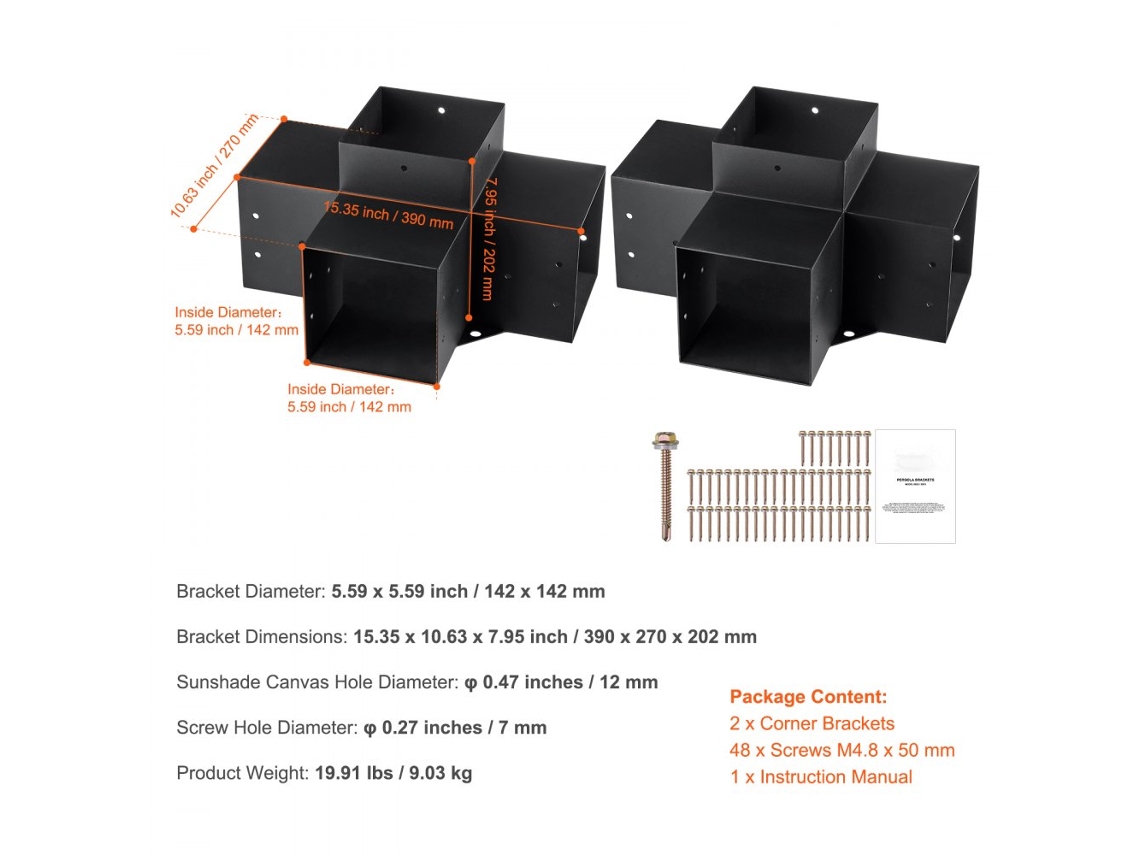 Conjunto De Suportes Para Pérgola 15x15 Cm Em Aço Com Furação Tekmaquinas