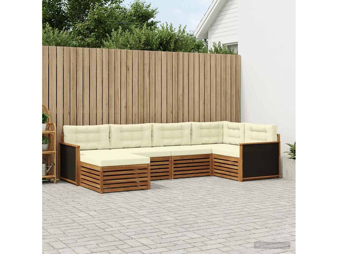 Vidaxl Conjunto De Sofás Para Exterior 6 Unid. Natural E Creme