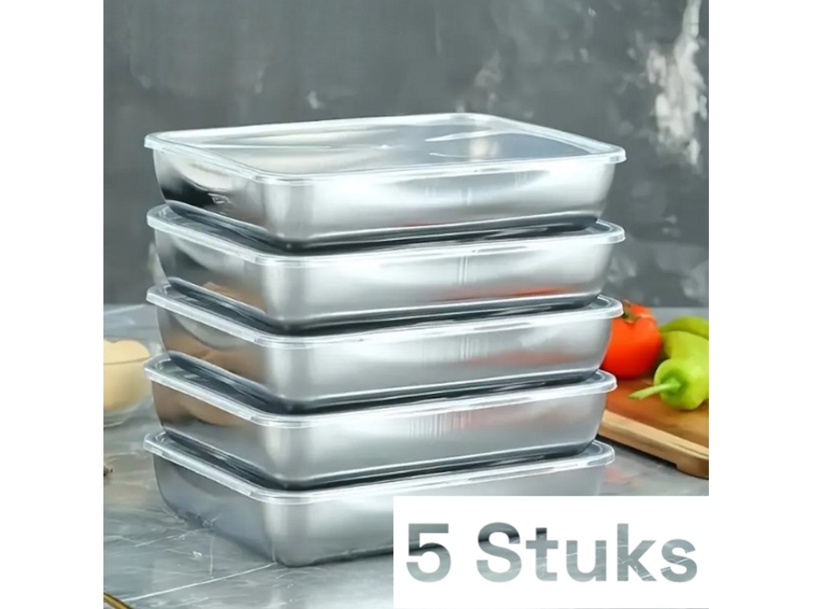 Conjunto De 5 Lancheiras De Aço Inoxidável, Tamanho Extra Grande De 2100ml, Tampas Herméticas À Prova De Vazamentos E Livre De Bpa
