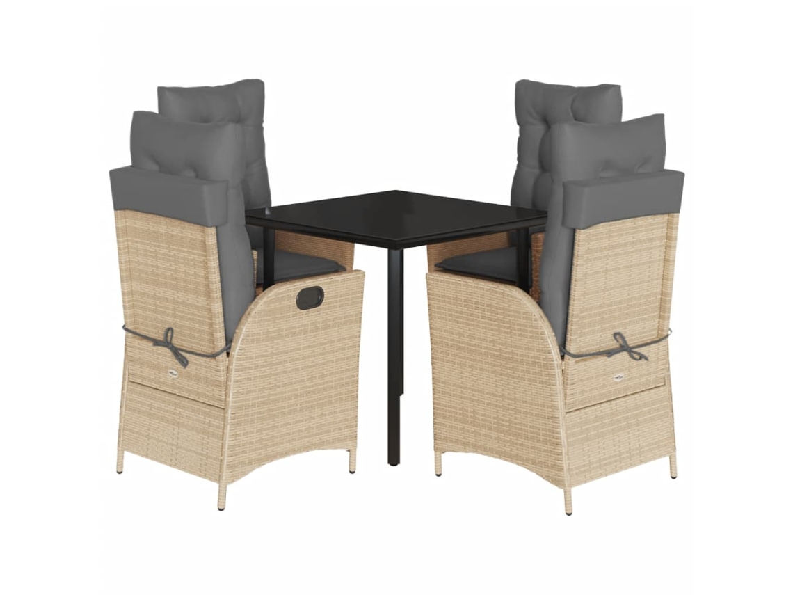 Conjunto de 5 Jantar para Jardim com Almofadões Vime Pe Bege MAISON EXCLUSIVE