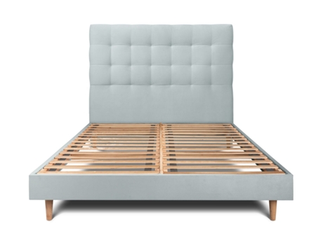 Cama com Cabeceira Estofada SOMMEIL_DE_PLOMB Tecido Veludo Cinzento (200x200cm)