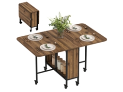 Mesa dobrável com 6 rodízios e prateleira em estilo industrial em madeira e metal marrom claro BTFORUS