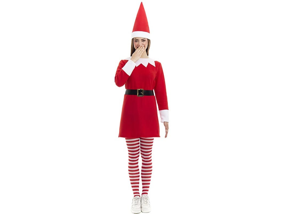 Fato de duende polar vermelho com vestido e chapéu para mulher