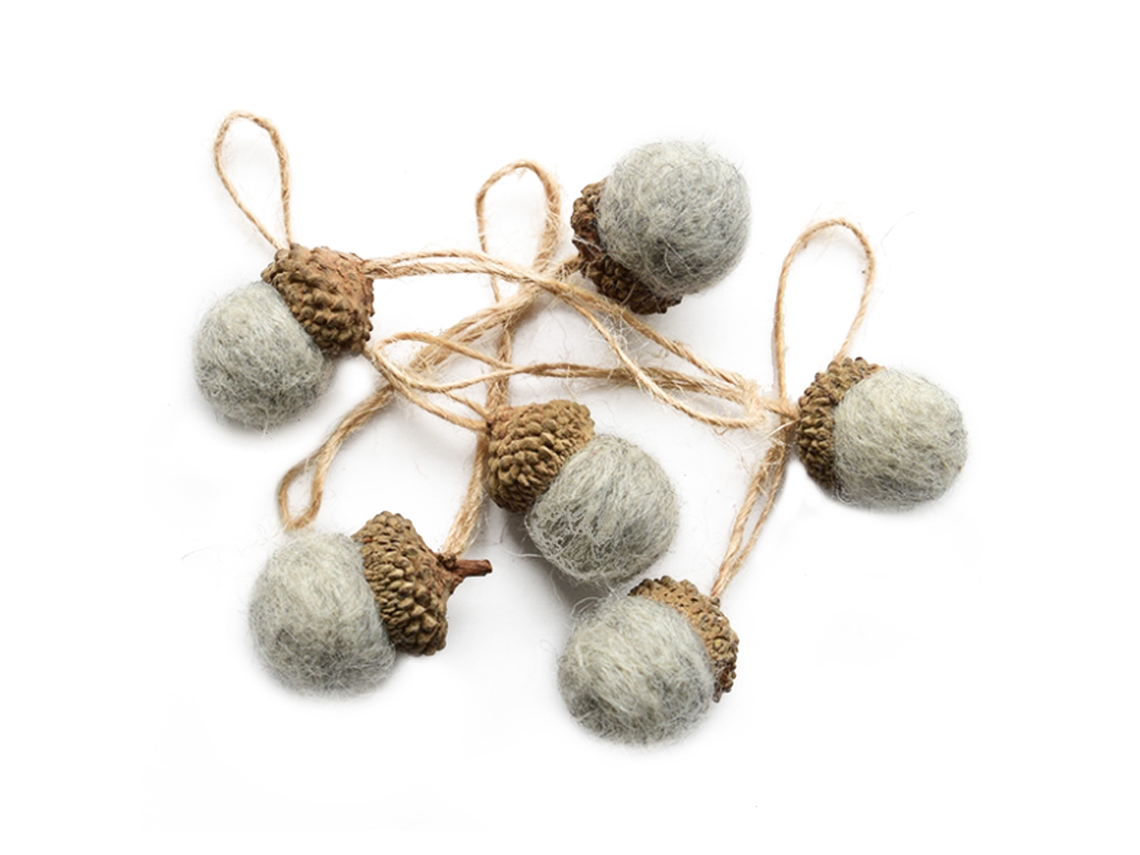 Laxiscreed Bola De Feltro De Lã Com Coroa De Pinha Para Decoração De Natal - Cinza