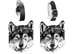 Conjunto De 2 Etiquetas Bagagem Em Couro Pu Com Desenho Lobo Retratado 01-01