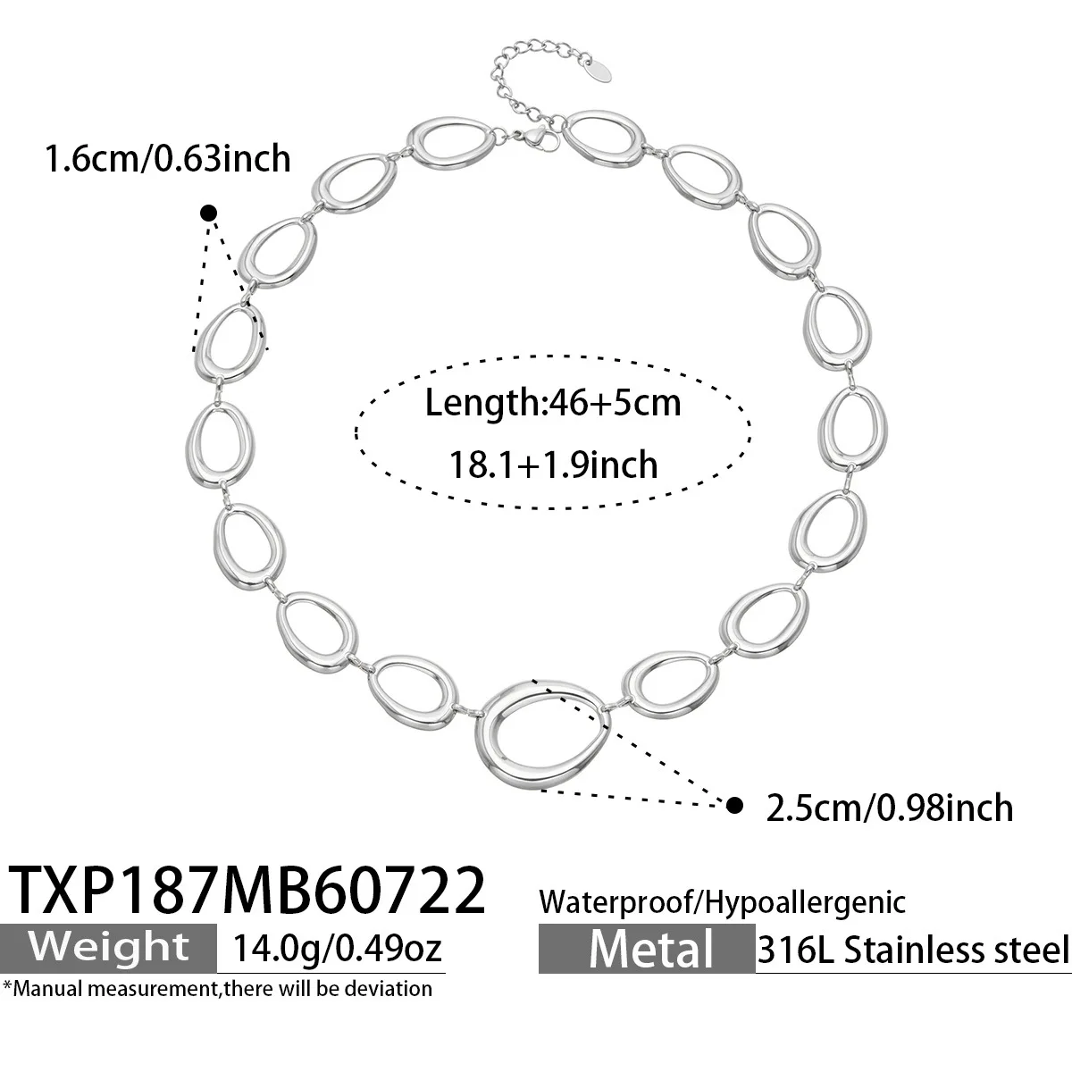 (colar) Colar/pulseira Com Corrente Geométrica Irregular, Design Vazado Em Aço Titânio.