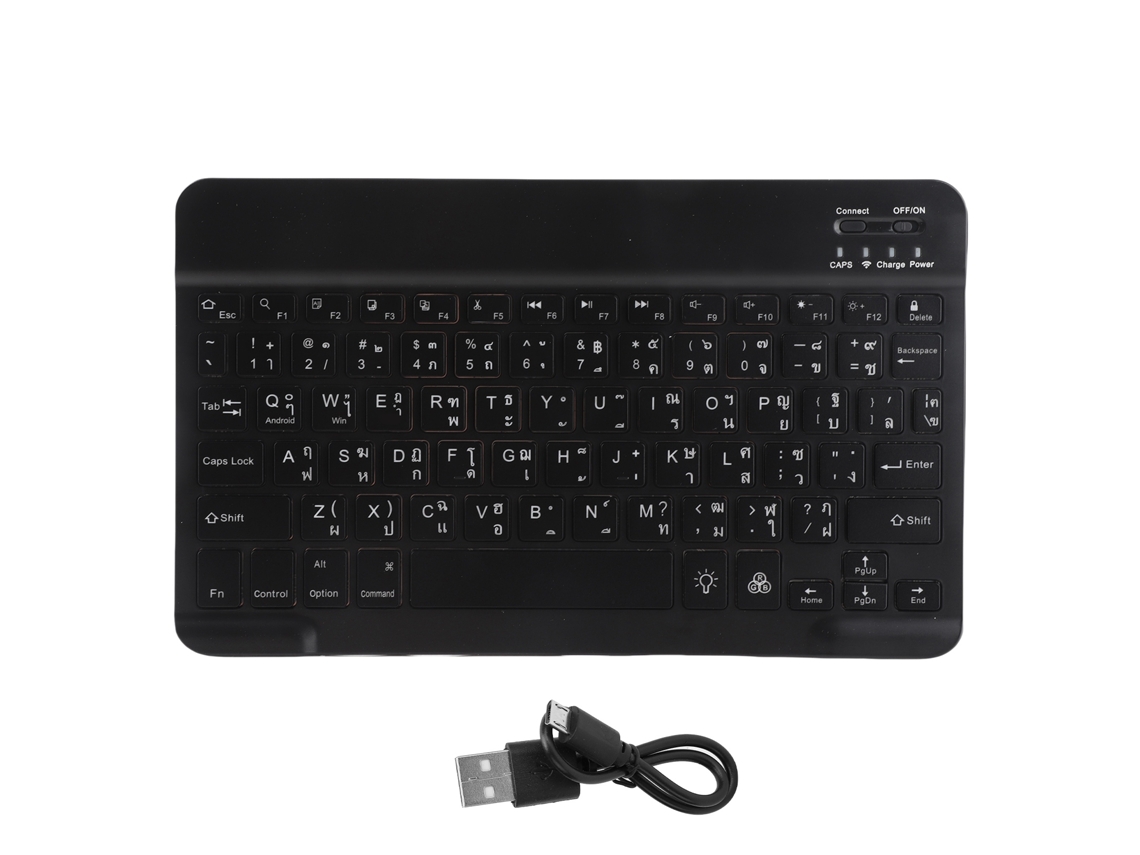 Teclado Bluetooth Sem Fio 10 Polegadas com Backlight Rgb e Keycap Quadrado para Telefone Tablet Preto Tailandês