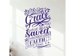 Caligrafia Manuscrita Com Um Versículo Bíblico Para « Par Grâce, Vous » Adesivos Letras 64x99,4cm Pintura Mural Artística Azul Fosco