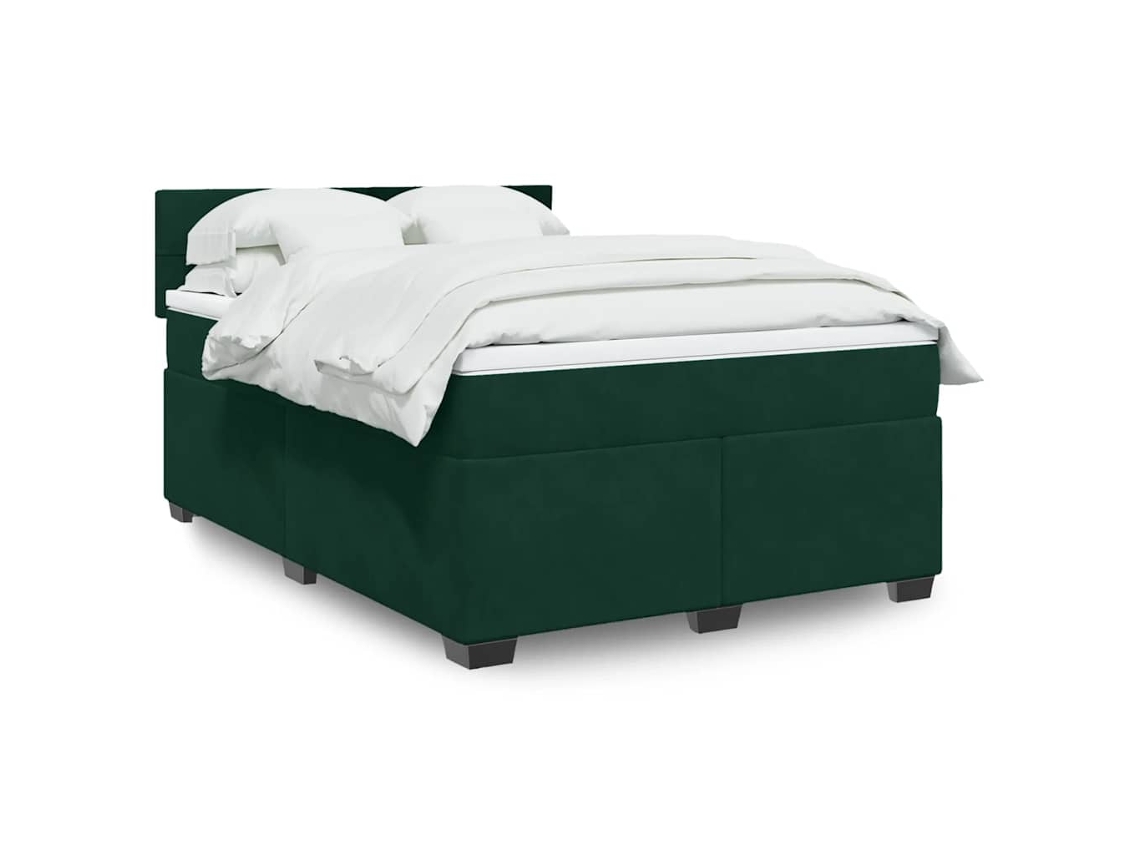 Vidaxl Cama Com Molas/colchão 140x200 Cm Veludo Verde-escuro