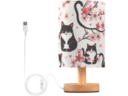 Luminária De Mesa Mnsruu Para Quarto E Sala Estar, Com Design De Sakura E Gato Preto, E Portas De Carregamento Usb