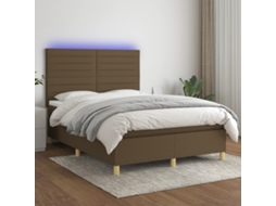 Vidaxl Cama Box Spring C/ Colchão/led 140x200cm Tecido Castanho-escuro