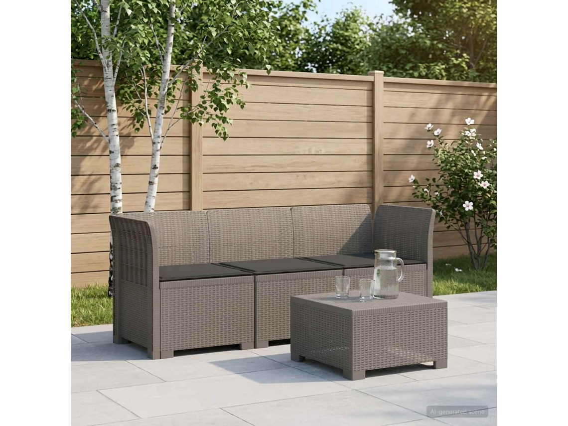 Vidaxl Sofá De Jardim 3 Lugares Com Almofadas Visual Rattan Pp
