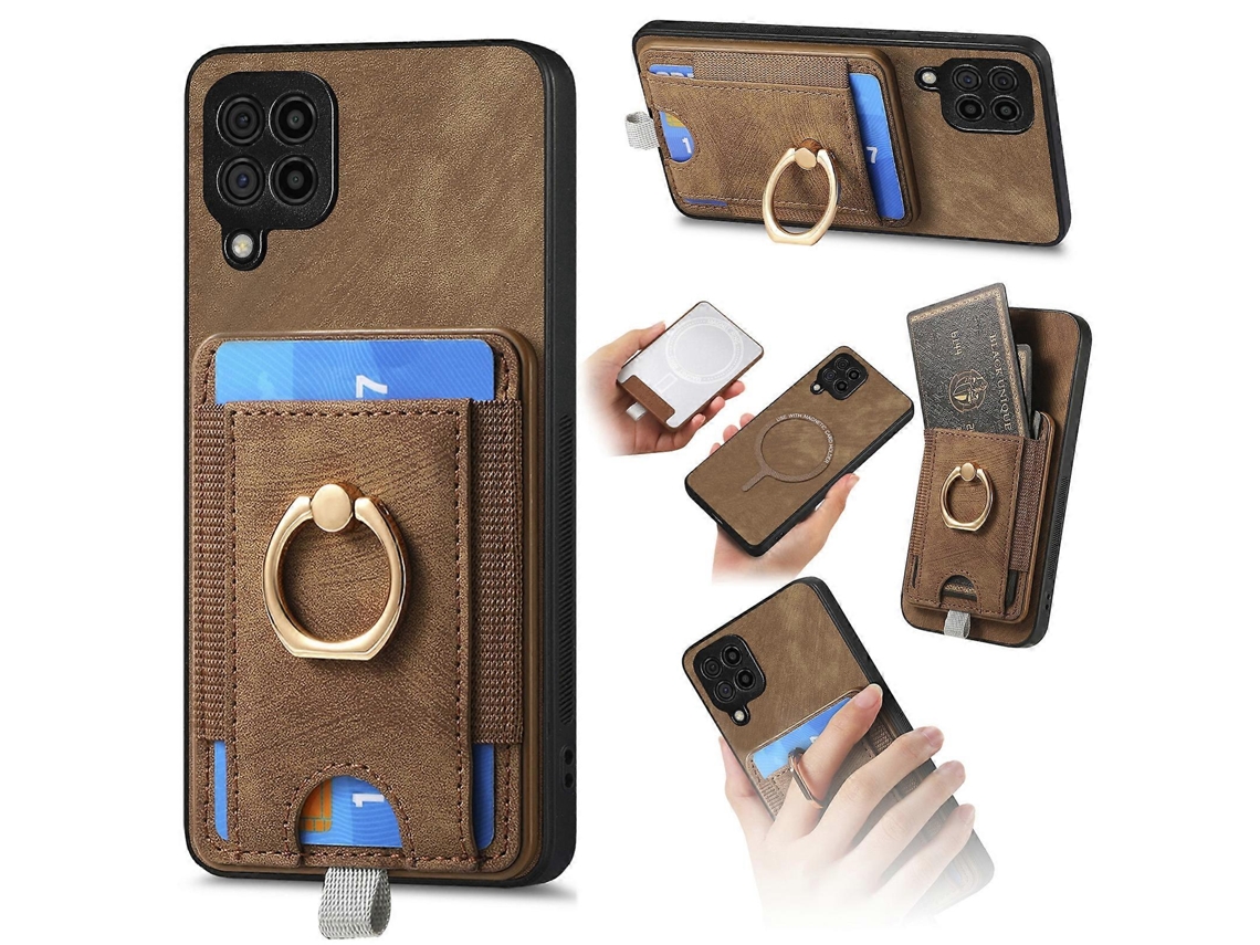 Capa De Couro Para Celular Com Bolsa Magnética Retrô E Divisória Para Cartão