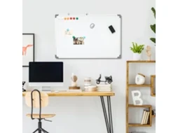Whiteboard, Magnetic Board, Note Board, Including Accessories, 4 Pens, 1 Sponge, 10 Magnets, White + Silver