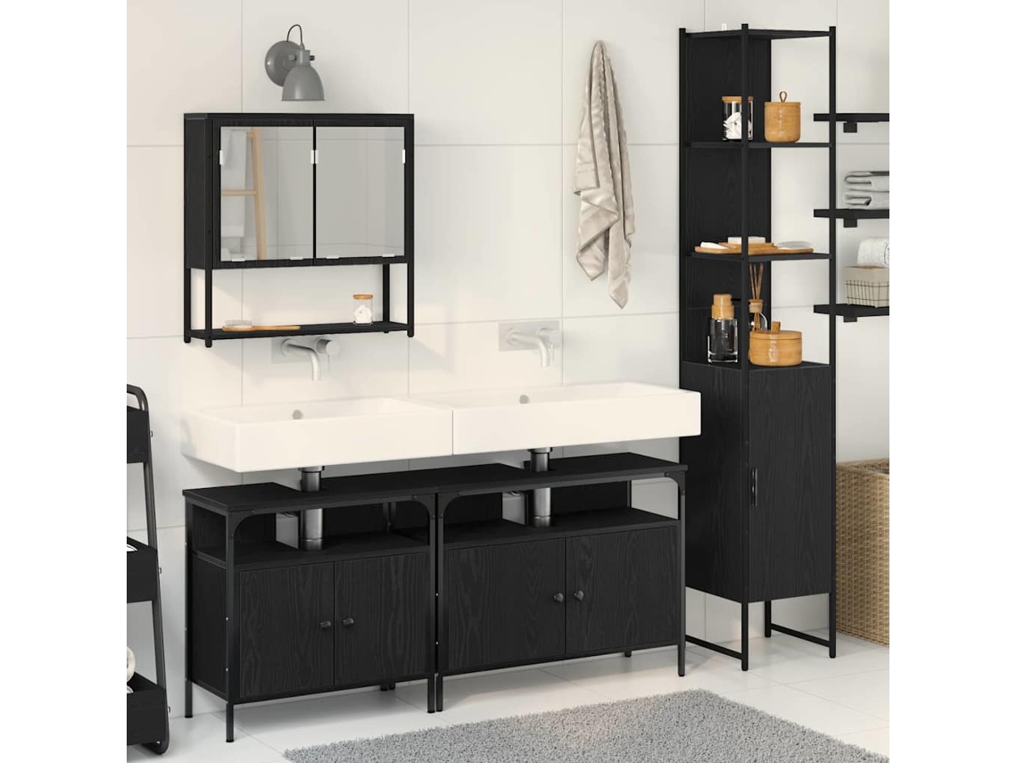 Vidaxl Conjunto De Móveis Para Banheiro Com Porta 4 Pcs Carvalho Preto