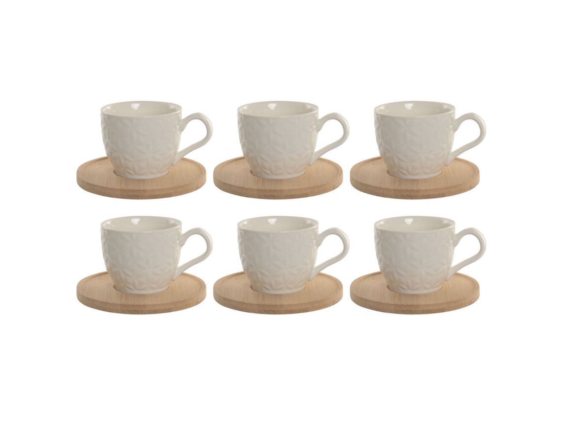 Conjunto De 6 Chávenas Com Prato Home Esprit Branco Bambu Porcelana 90 Ml