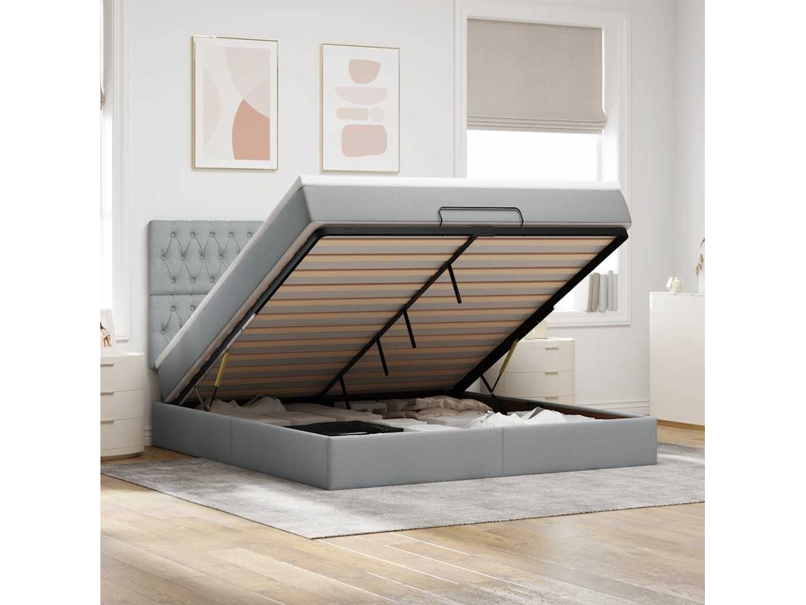 Estrutura De Cama Otomana Com Colchão 180x200 Cm Cinzento Claro