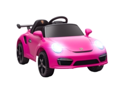 Carro Elétrico Para Crianças De Polícia 12v Com Motor Duplo Sirene Música Sem Fios Buzina Rodas Auxiliares E Faróis Led 105x58x49 Cm Rosa
