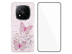 Capa De Tpu Wanlonfeng Série Aw Em Pvc Com Borboleta Epóxi E Película Hd Rosa Para Xiaomi Redmi Note 14 Pro 5g