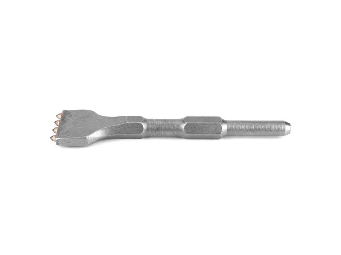 Cinzel plano hexagonal de liga metálica com cabeça redonda de 4 dentes para ranhurar, compatível com martelo elétrico (190 mm)