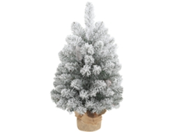 Mini Árvore de Natal Artificial de 60cm com Neve, 72 Pontas, 6 Pinhas e Base de Cimento