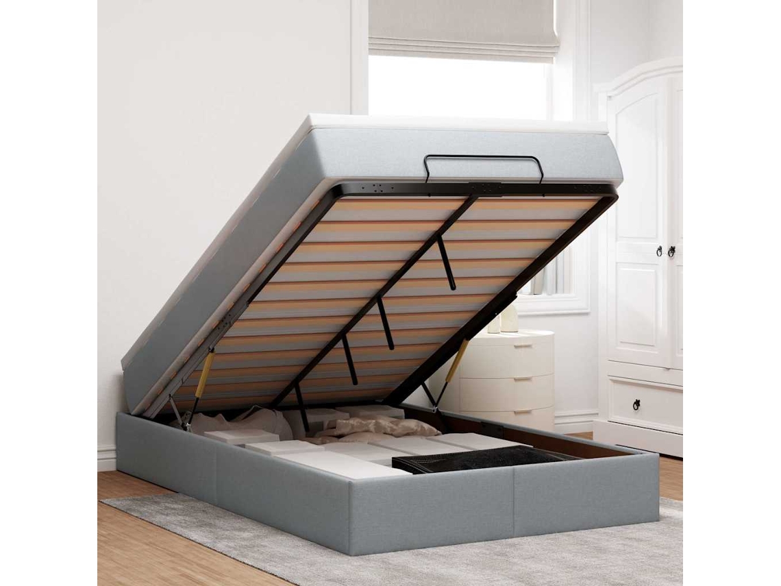Vidaxl Estrutura Cama Otomana Colchão 120x200 Cm Tecido Cinzento Claro