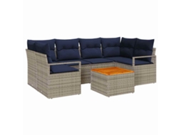 Vidaxl Conjunto De Sofá De Jardim 7 Unid. Cinzeto Vime Pe