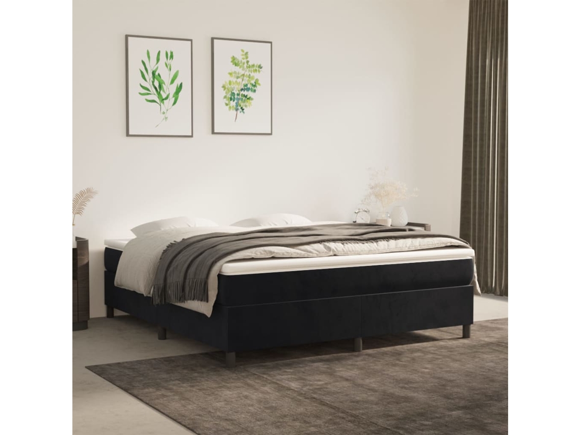 Vidaxl Cama Com Molas/colchão 160x200 Cm Veludo Preto
