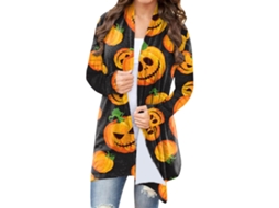 Camisa De Halloween De Frente Aberto De Manga Longa, Ajuste Solto, Estampada, Peça Outerwear Formal Tipo 1 L