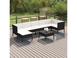 8 Pcs Conjunto Lounge De Jardim C/ Almofadões Vime Pe Preto Dkd Home Decor