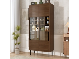 Vitrine Multi-filial Walnut Look: Fachada De Vidro + Prateleira + Gaveta Oculta|solução De Armazenamento Completo Para Banheiro/sala/escritório Cs