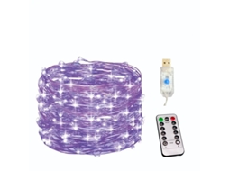 (300 Leds Roxos) Cordão De Luzes Led Usb Com Controle Remoto E 8 Modos.