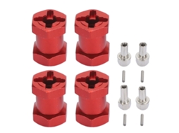 Conjunto de 4 espaçadores hexagonais para rodas de carros RC, 12 mm, universais, com compressão de 17 mm, na cor vermelha.