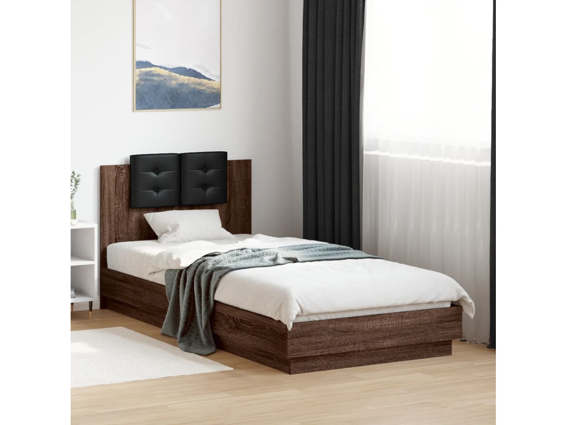 Vidaxl Estrutura Cama Cabeceira/luzes Led 90x200 Cm Carvalho Castanho