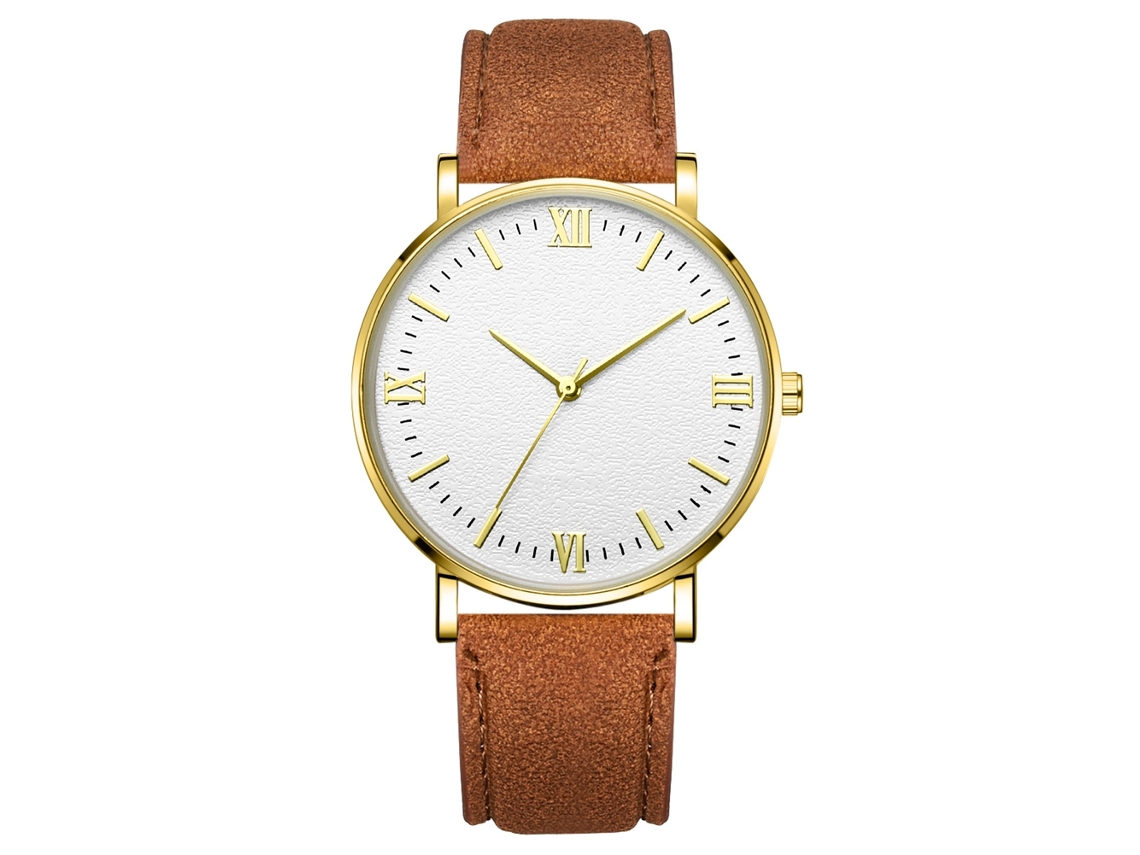 Reloj Mecánico De Muñeca De Quartzo Con Correa Café Caja Oro Dial Blanco Mano Oro Rosa