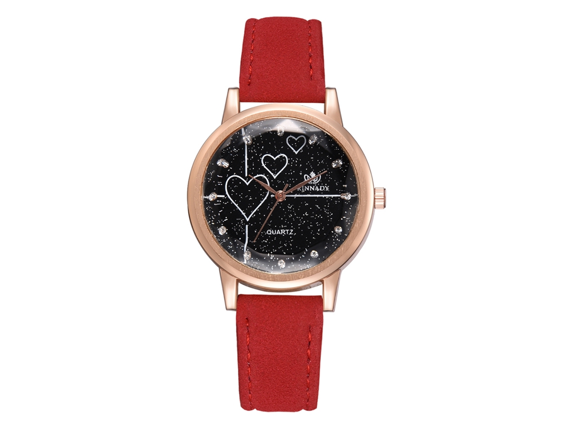 Relógio de Pulso Feminino de Liga com Pulseira Pu Quartzo Estilo Simples Vermelho
