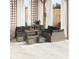 Vidaxl Conjunto De Sofá De Jardim 14 Unid. Cinzeto Vime Pe