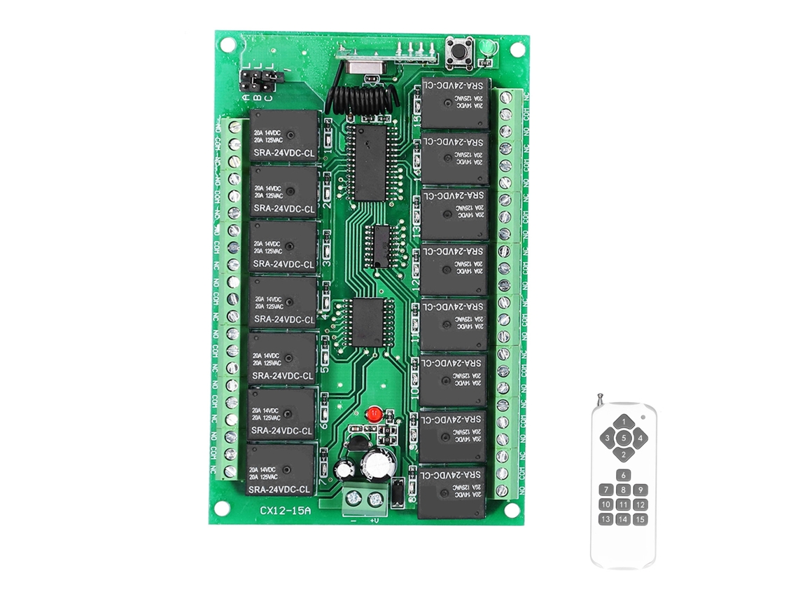 Interruptor De Relé Com Controle Remoto Sem Fio Digital 15 Canais Led 1000 Metros Dc 24v