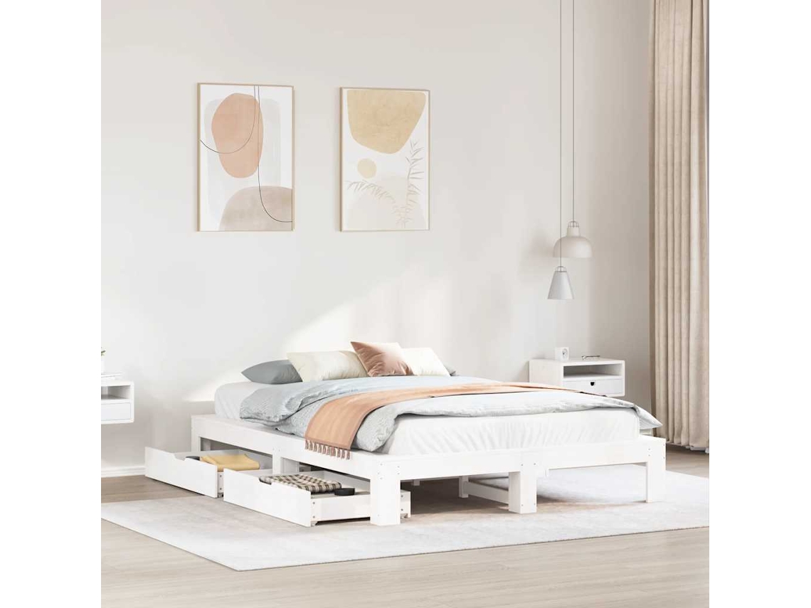 Vidaxl Cama Sem Colchão 160x200 Cm Madeira De Pinho Maciça Branco