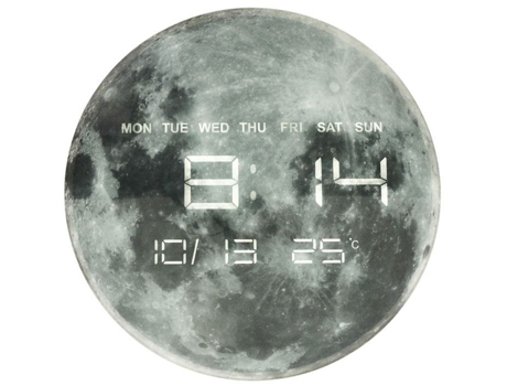 Relógio De Parede Planeta Lua Com Display Led 32 Cm Cinza Ikonka