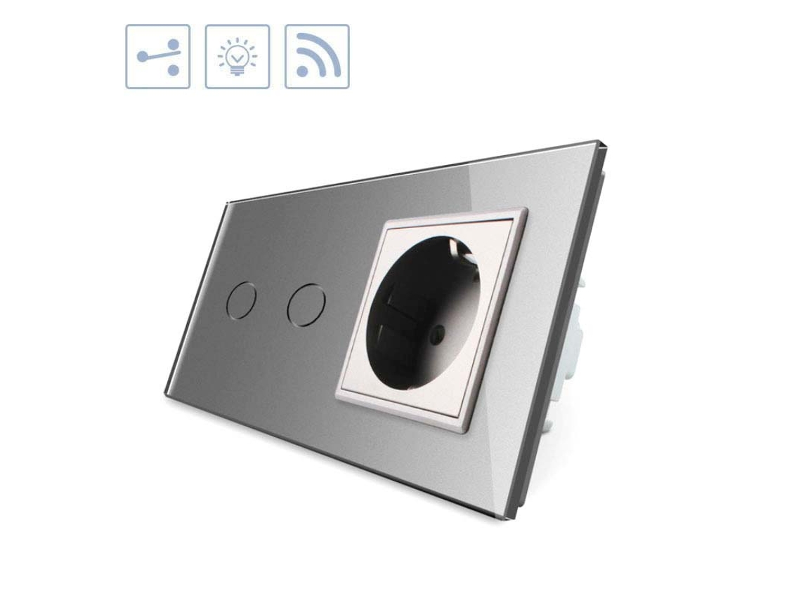 Comutador Táctil 2 Botões + Tomada Frontal + Remoto LEDBOX