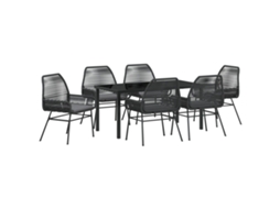 Conjunto 7 De Jantar De Jardim Com Almofadas Vidaxl Preto Rattan Polimérico