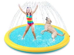 Tapete Sprinkler Circular Azul E Amarelo 150cm Borda Inflável, Aspersão De Água Ampla Pvc Anti-derrapante Para Diversão Ao Ar Livre