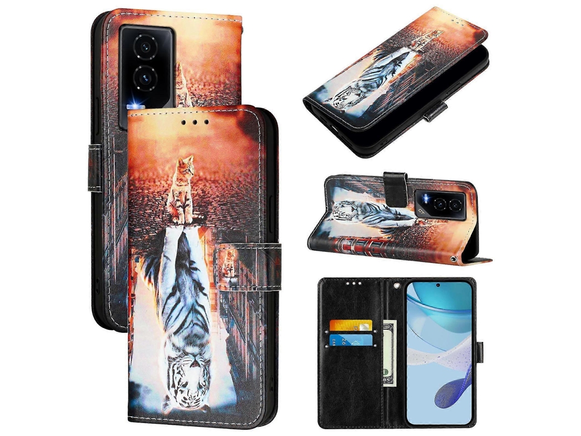 Capa De Celular De Couro Com Padrão De Desenho Colorido E Trama Lisa