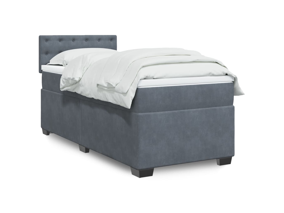 Cama Com Molas/colchão 80x200 Cm Veludo Cinza-escuro