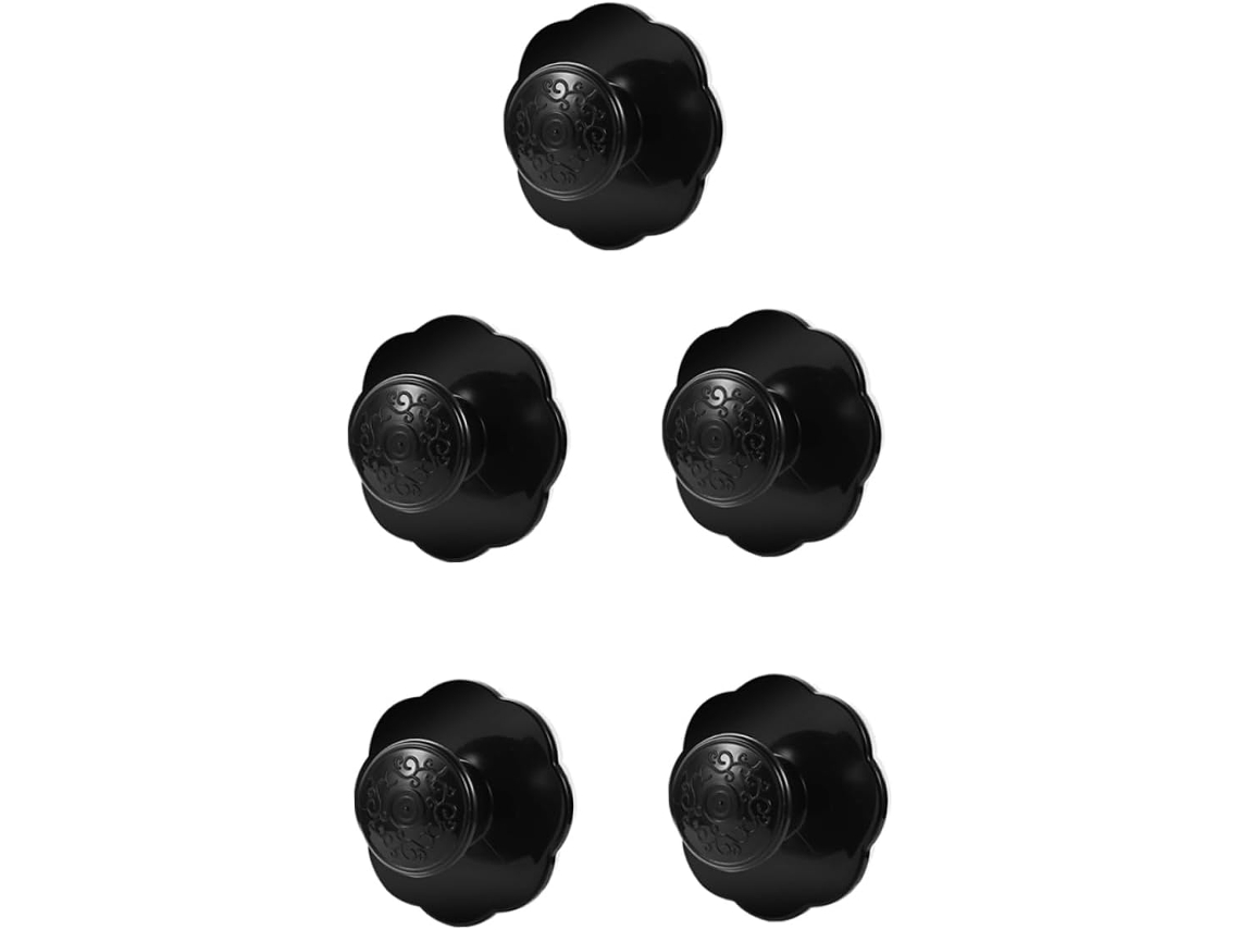 Conjunto De 5 Puxadores Pretos Em Abs, Tipo Cola, Para Guarda Roupa, Sem Necessidade De Furar